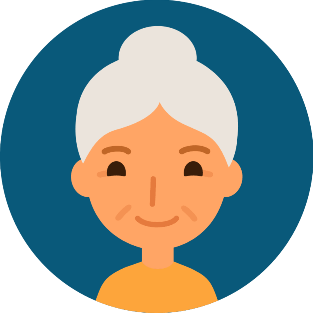 icône de femme agée aux cheveux blancs en chignon sur fond bleu